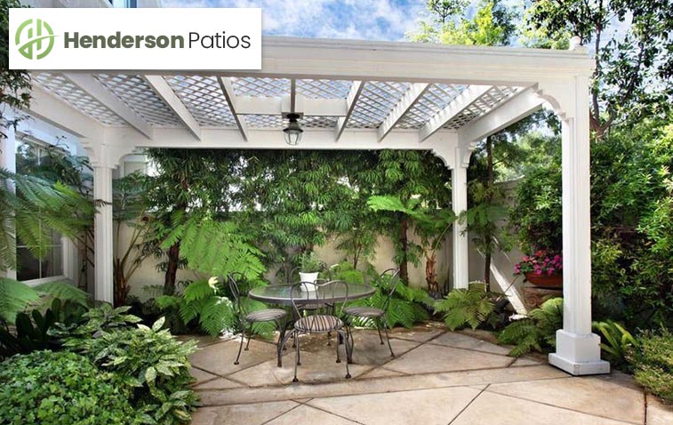 Modern metal pergola designed for ample shade on large patios