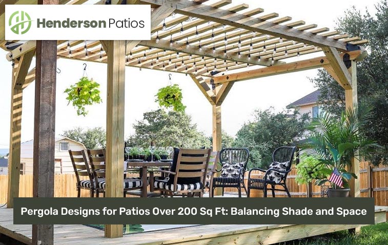 Stylish wooden pergola providing shade over a large patio